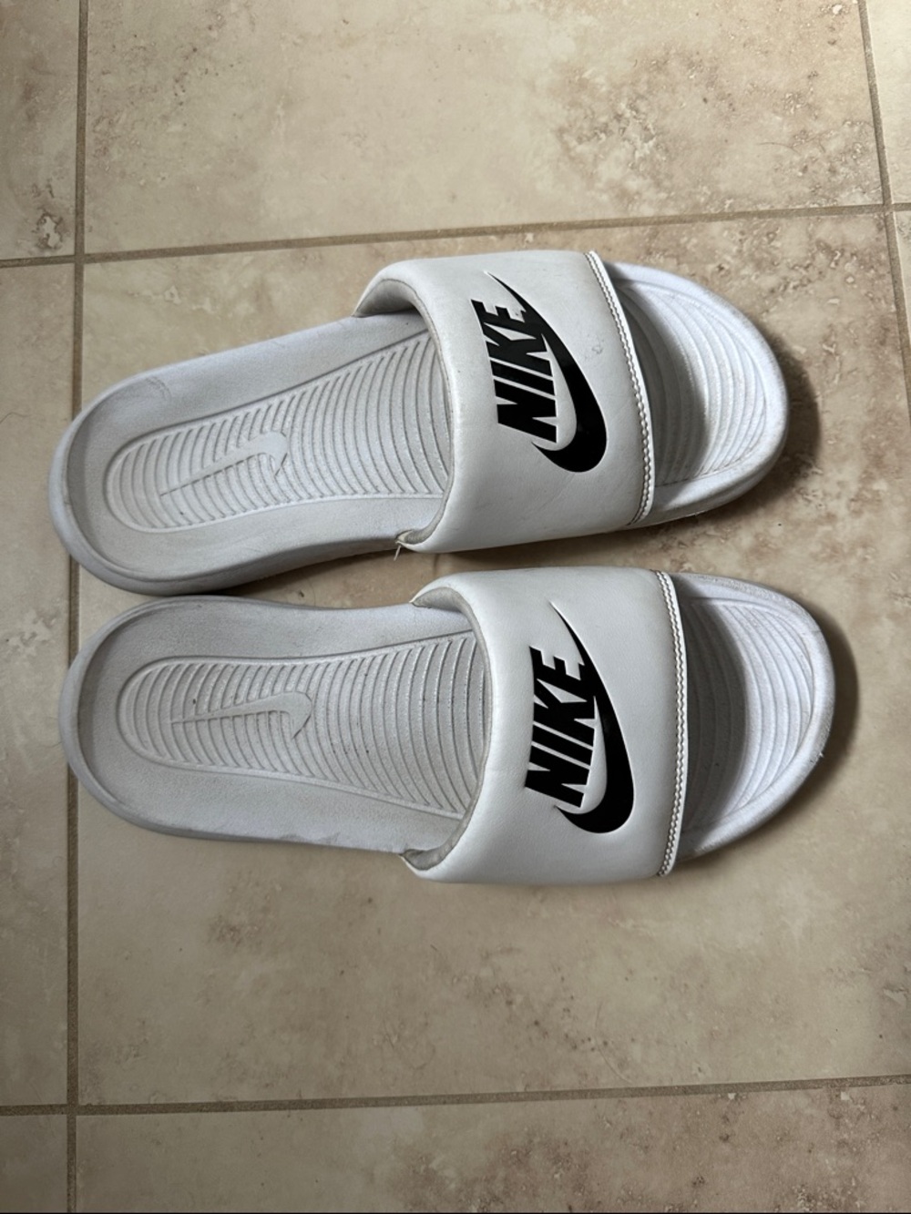 Nike White and Black Slide Sandals